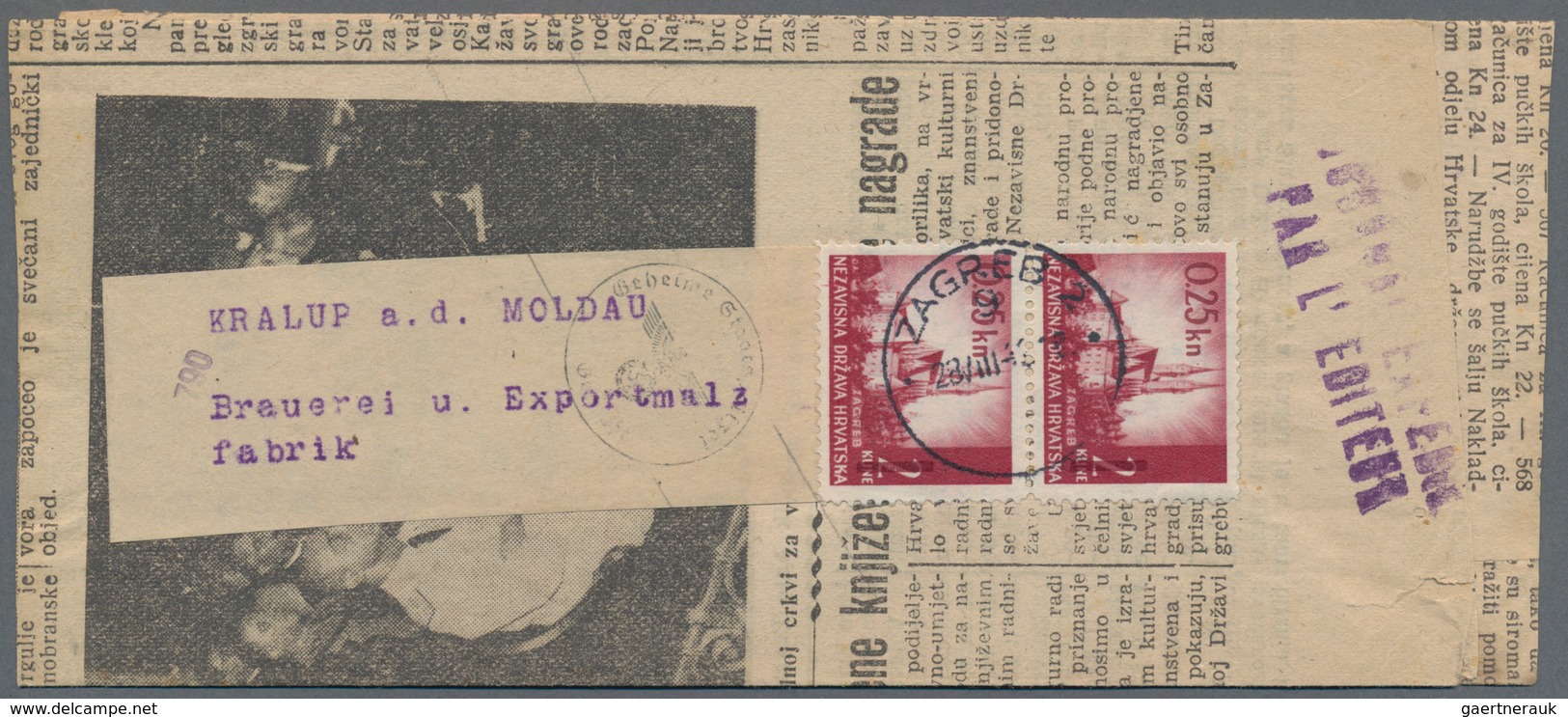 Kroatien: 1942. Two Homemade Newspaper Wrappers (made Of Contemporary Newspaper Waste), Both Address - Kroatië