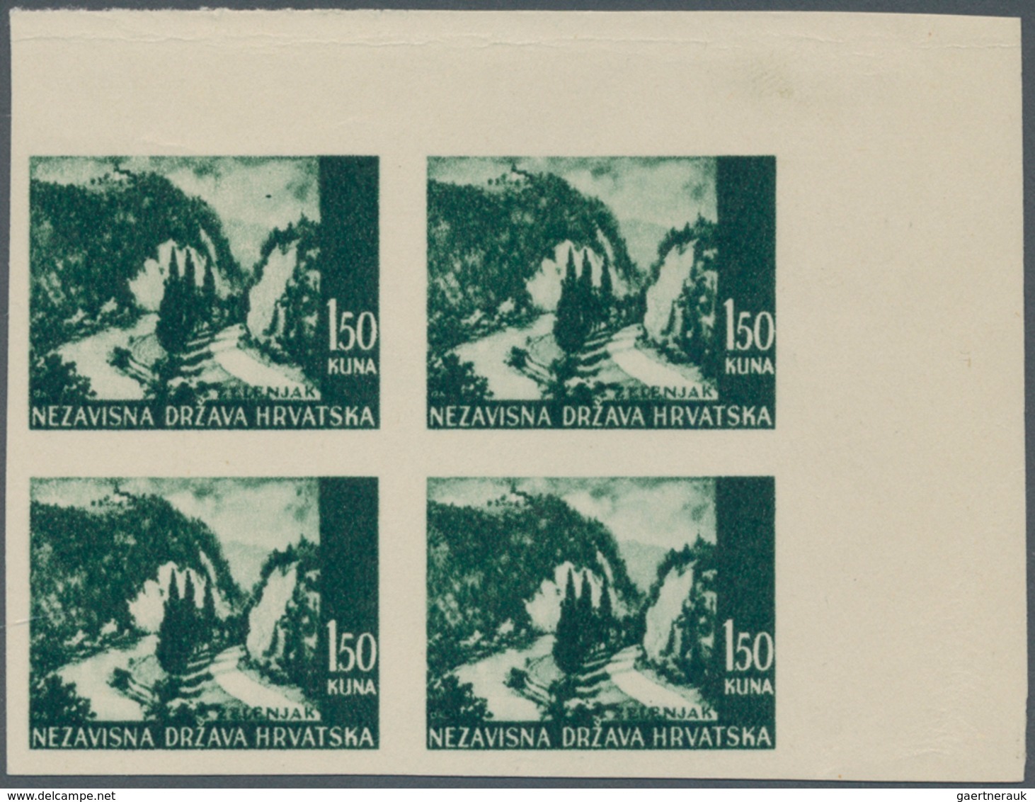 Kroatien: 1941. Pictorials (Zelenjak). 1.50 K Black-green, Imperforated, Coatedwhite Carton Paper. S - Croatie