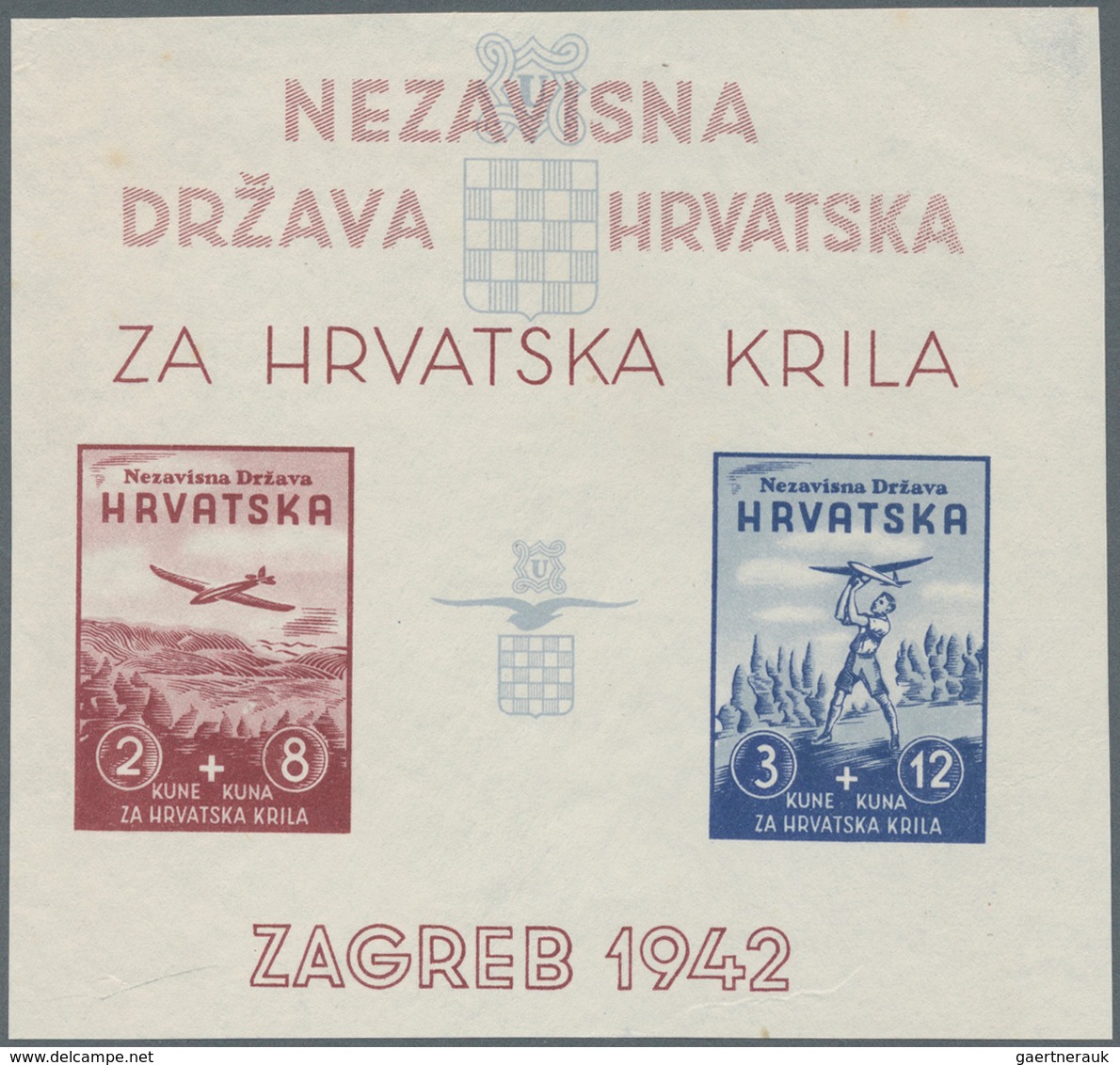 Kroatien: 1942, 2 K + 8 K Lake And 3 K + 12 K Blue Aviation Fund, Additionally 3 K + 12 K Blue And 2 - Kroatië