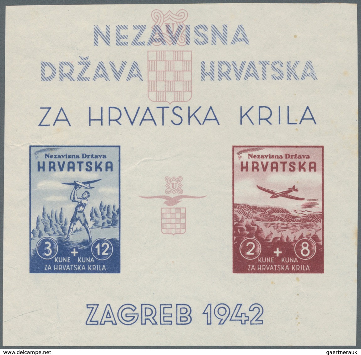 Kroatien: 1942, 2 K + 8 K Lake And 3 K + 12 K Blue Aviation Fund, Additionally 3 K + 12 K Blue And 2 - Kroatië