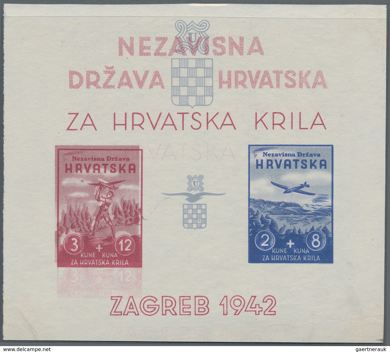 Kroatien: 1942 (25 Mar). Aviation Fund. Variety: Four Miniature Sheets, IMPERF, Ungummed, White Wove - Croatia