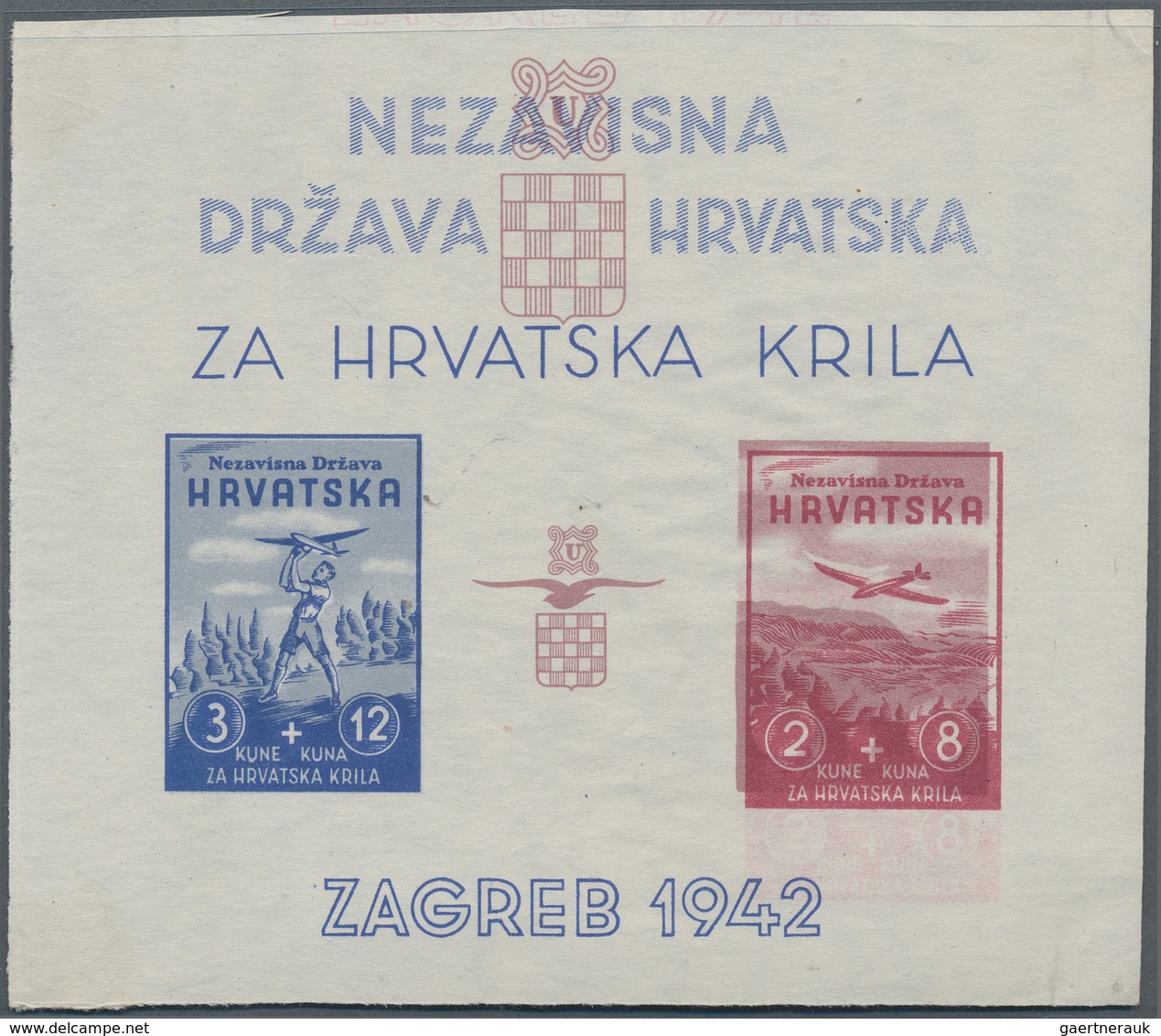 Kroatien: 1942 (25 Mar). Aviation Fund. Variety: Four Miniature Sheets, IMPERF, Ungummed, White Wove - Croacia