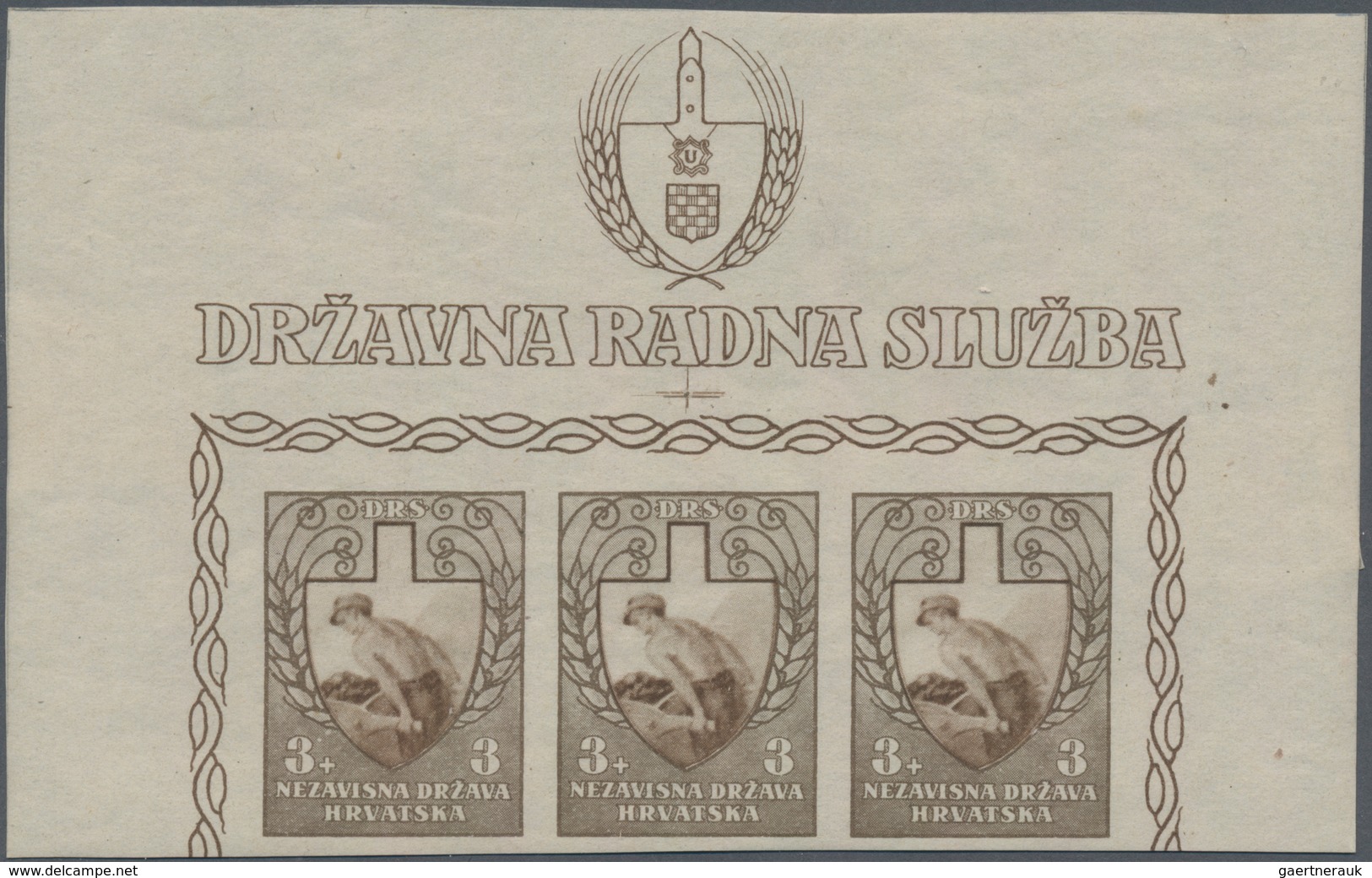 Kroatien: 1943. Labour Front. 2K+1K In Sage Green, Dull Yellowish Green And Light Turquise Blue, 3K+ - Croatia