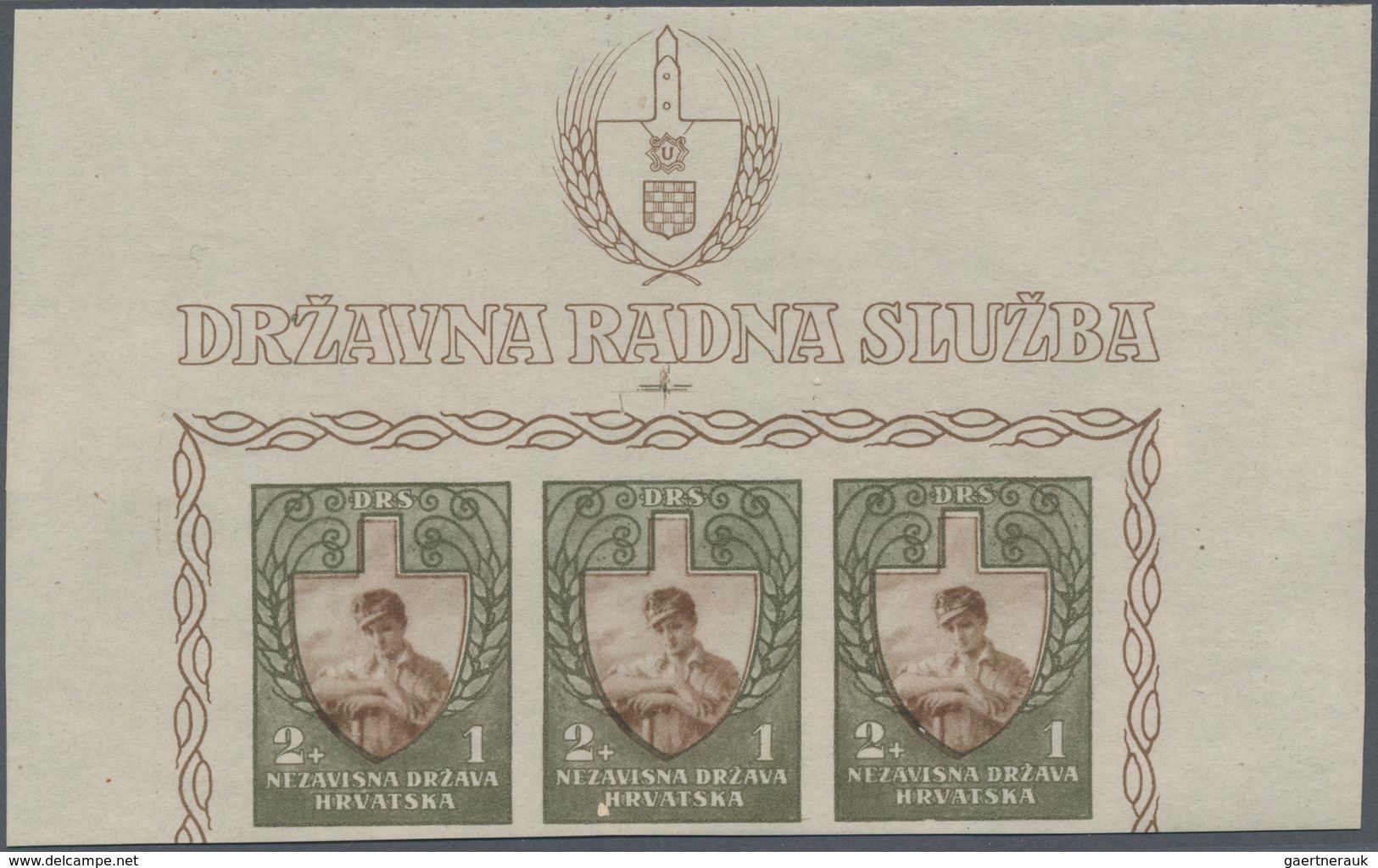 Kroatien: 1943. Labour Front. 2K+1K In Sage Green, Dull Yellowish Green And Light Turquise Blue, 3K+ - Croatia