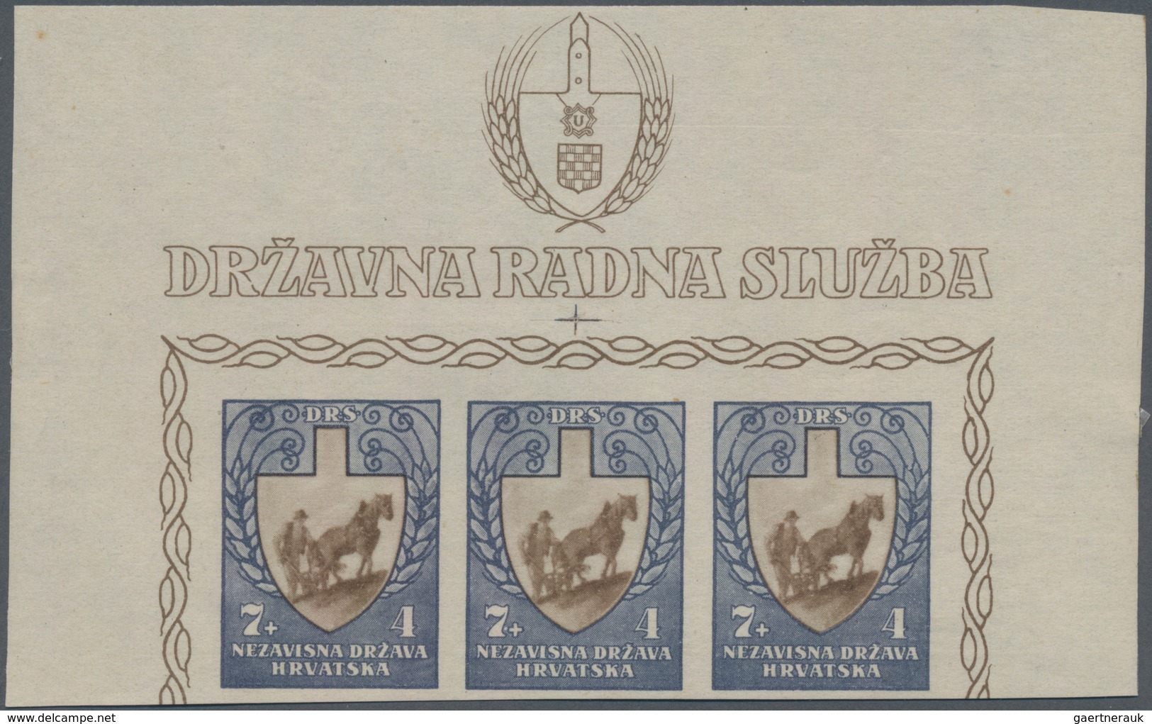 Kroatien: 1943. Labour Front. 2K+1K In Sage Green, Dull Yellowish Green And Light Turquise Blue, 3K+ - Croatia