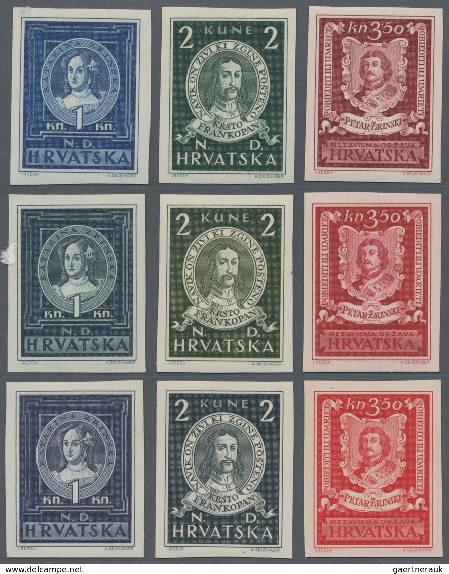 Kroatien: 1943, 1 K To 3.50 K. Famous Croats, Three Values, Each In The Issued Colour And In Additio - Croatia