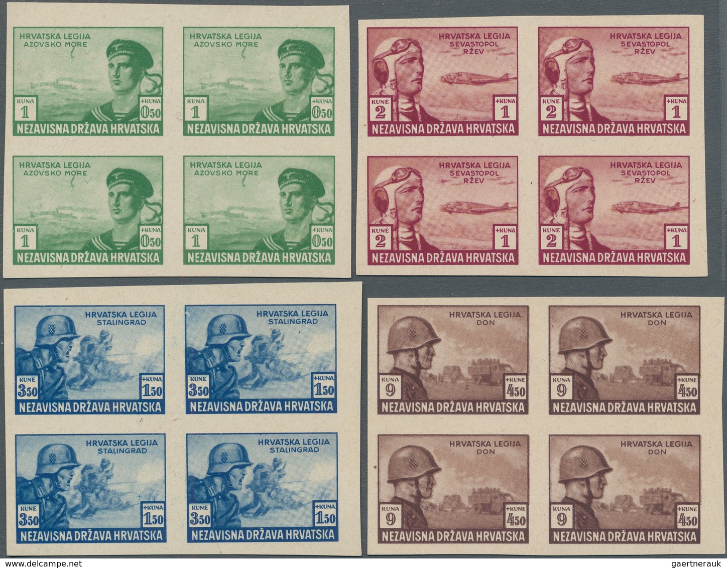 Kroatien: 1943. Croat Legion Relief Fund. 1K+0,50K Green, 2K+1K Carmine,3,50K+1,5K Blue And 9K+4,50K - Croatia