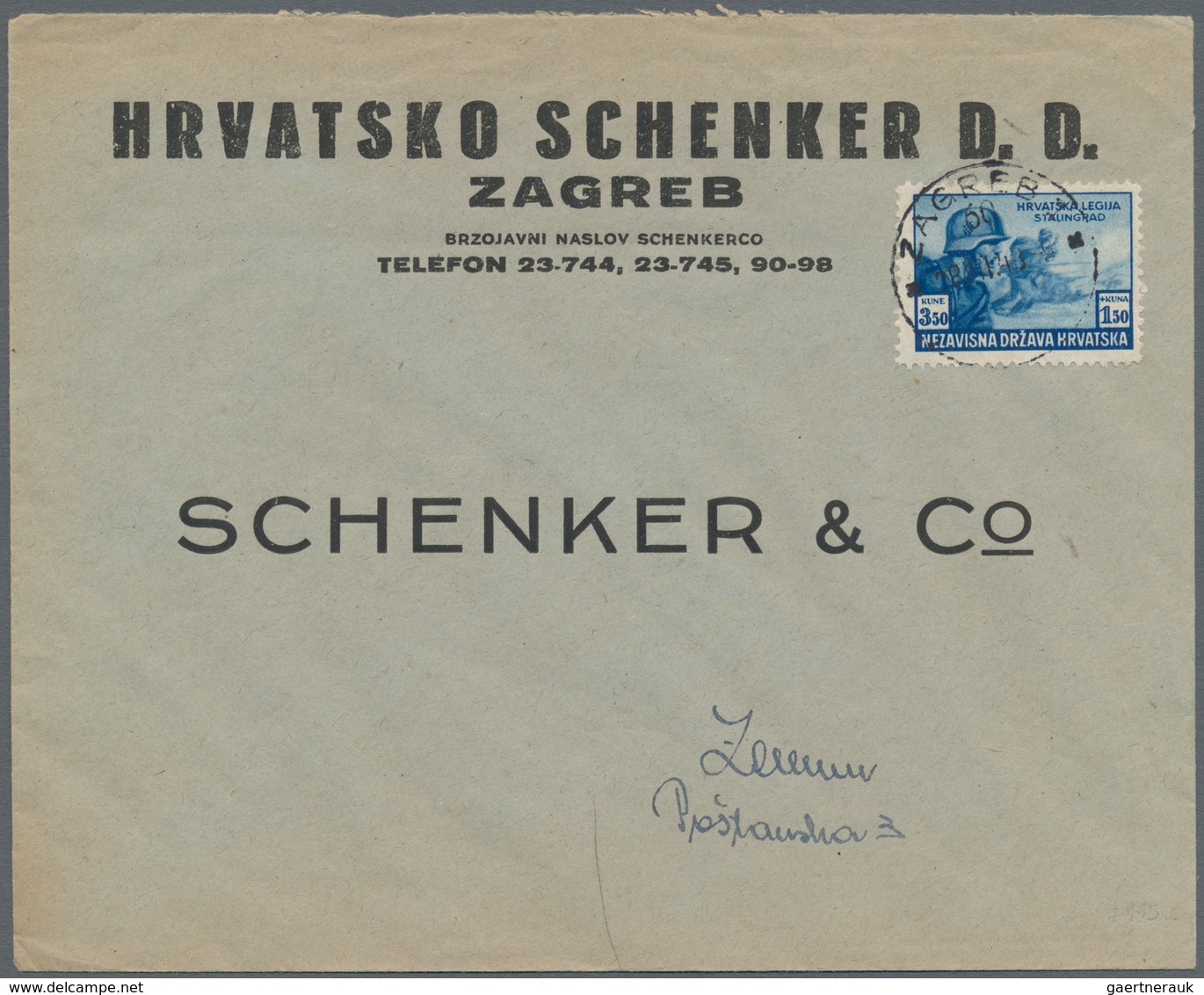 Kroatien: 1943. Croatian "Schenker" (logistics Company) Subsidiary To Branch Of Parent (europe-wide) - Croatia