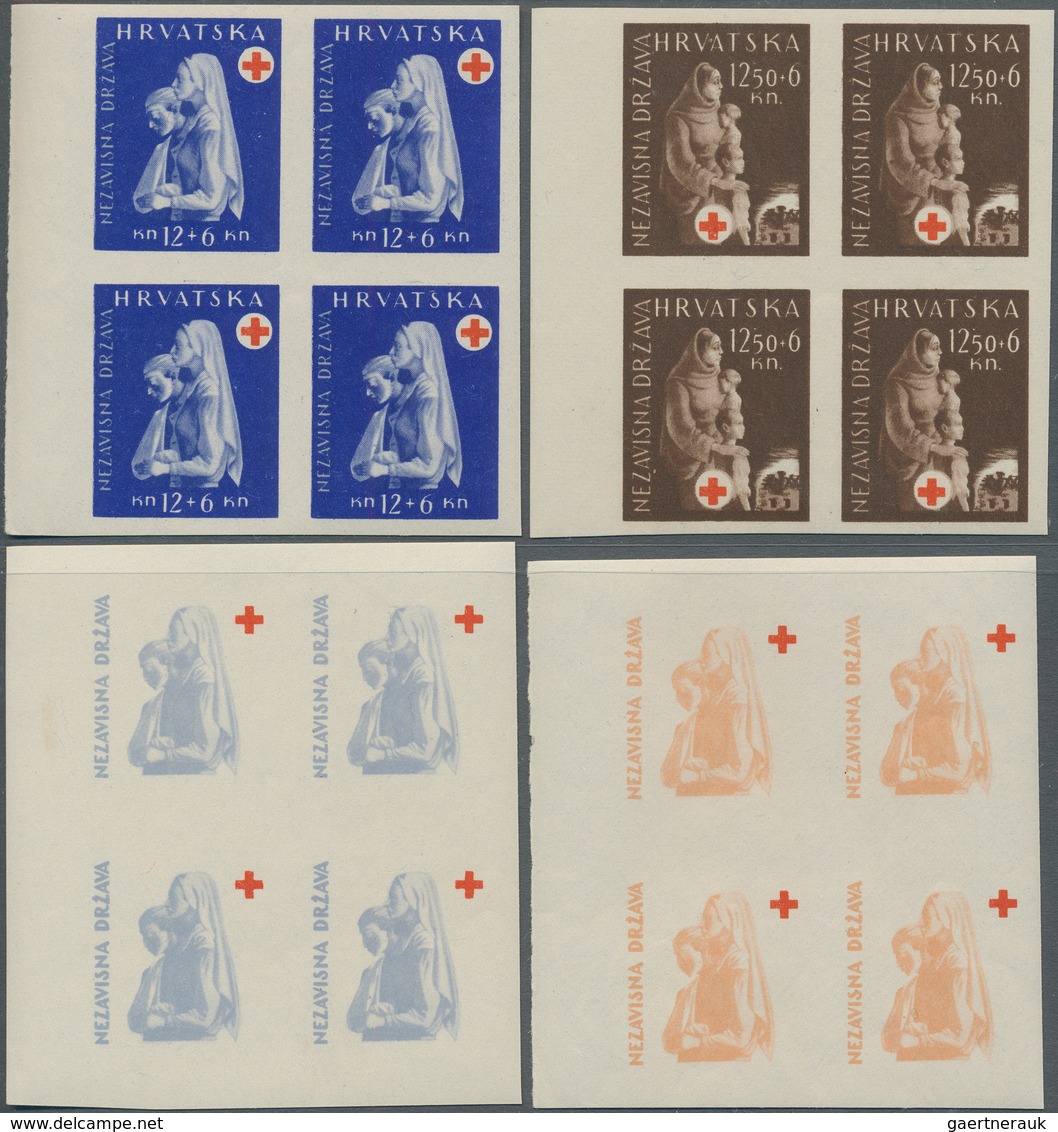 Kroatien: CROATIA: 1943. Red Cross Fund. Two Sets Of Ten In Mint Never Hinged Marginal Blocks Of Fou - Croatia