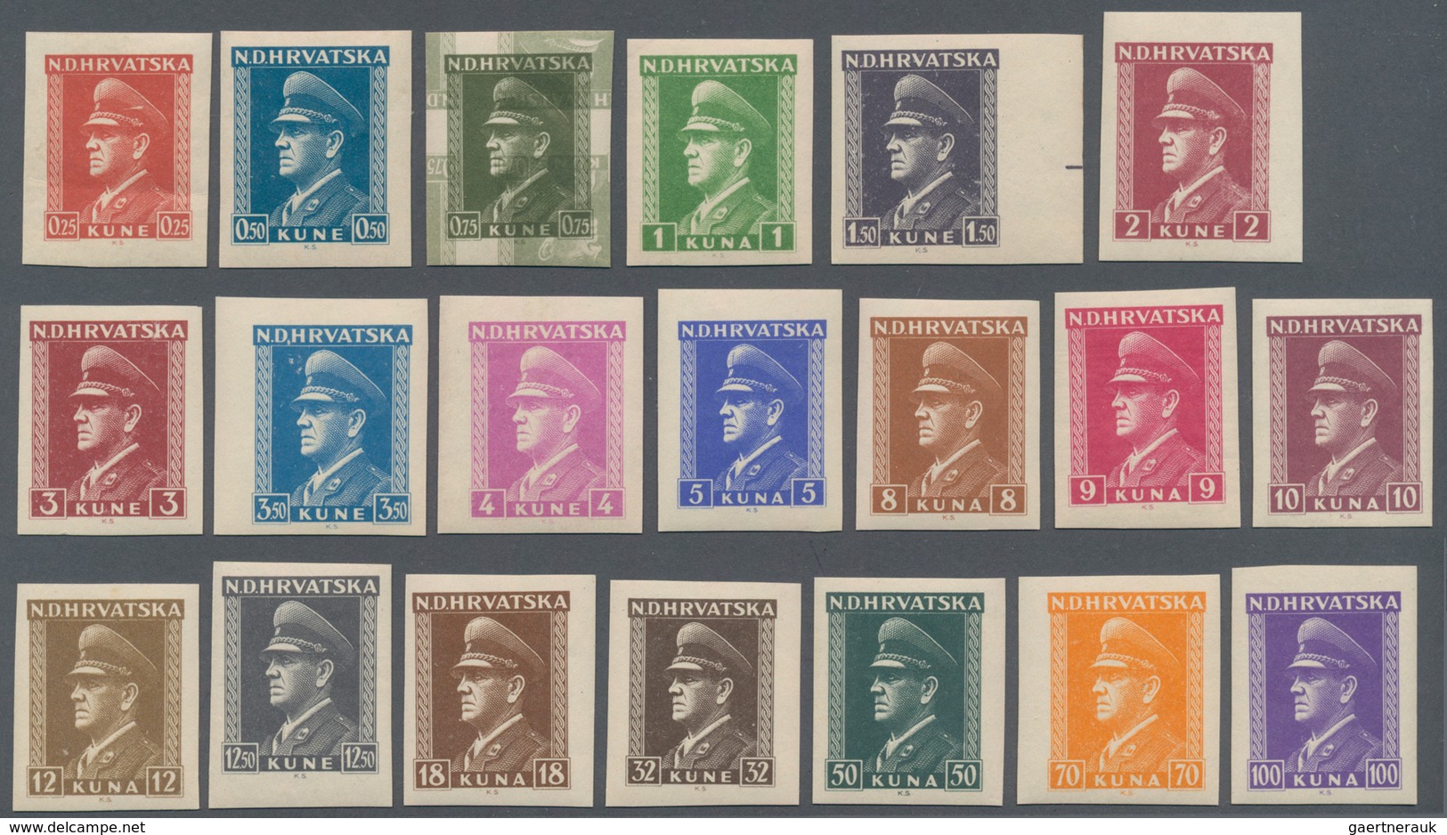 Kroatien: 1943-44. Dr. Ante Pavelic (“Poglavnik” - State President). Mint Never Hinged Set Of Twenty - Croatia