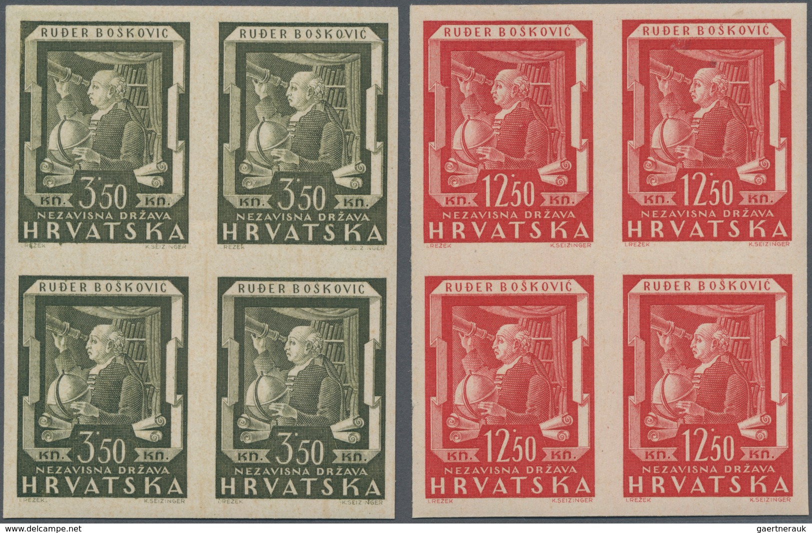 Kroatien: 1943 (13 Dec). Honouring Ruder Boskovic (Astronomer), 3K50 Green And 12K50 Red, Imperf. Se - Croatia