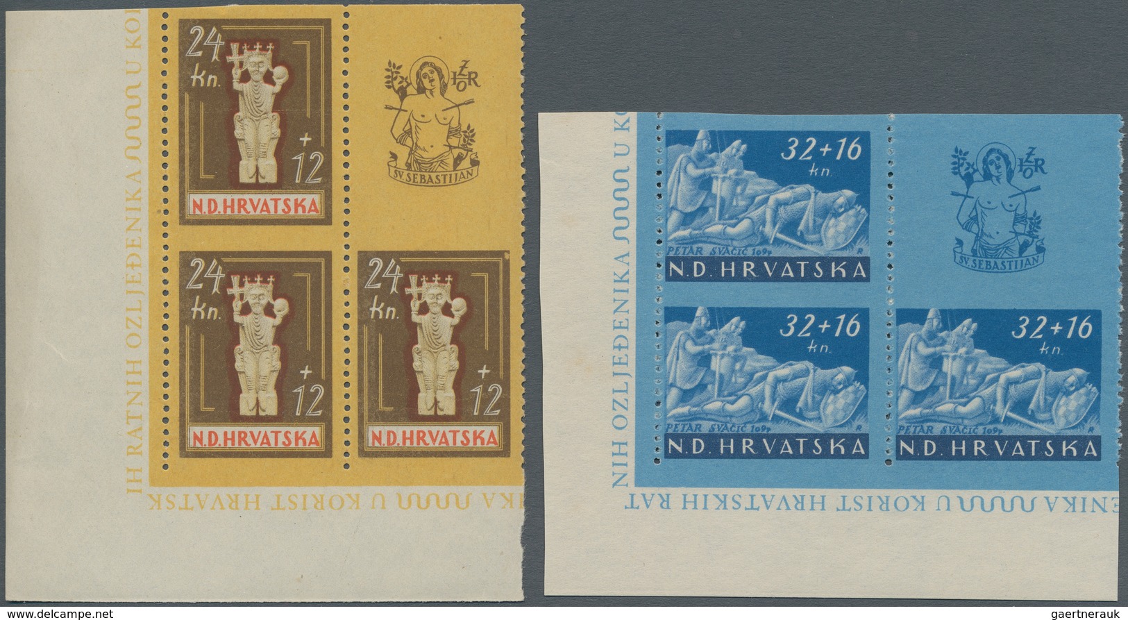 Kroatien: 1944. War Invalids Relief Fund. PHASE PRINTS/COLOUR PROOFS. Two Complete Sets In Matched B - Croatia