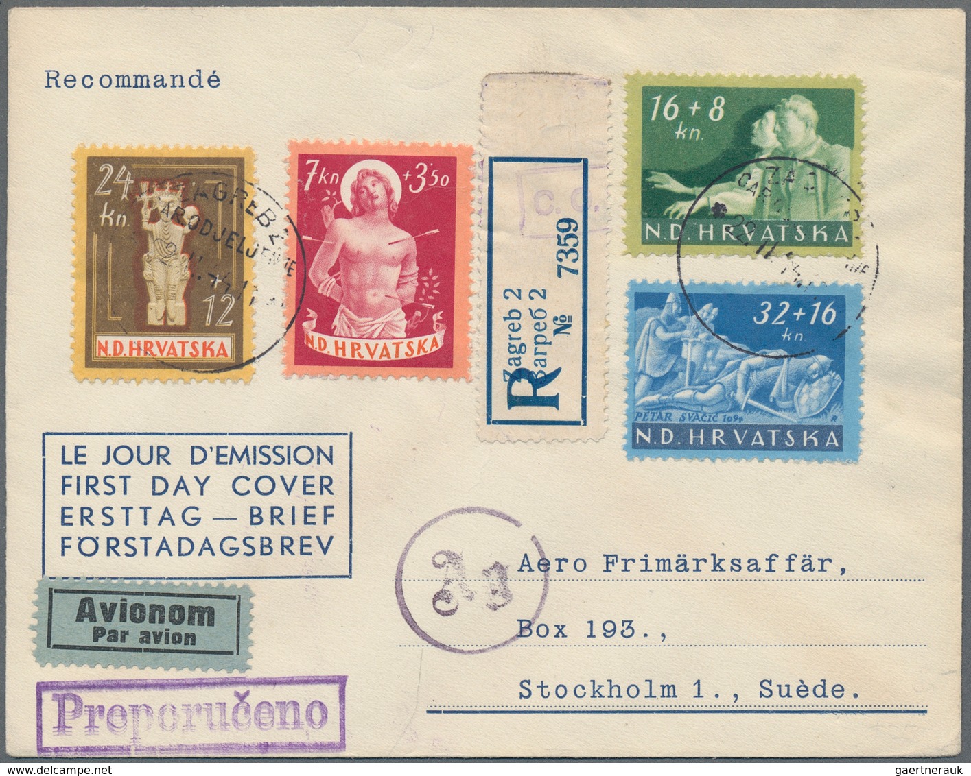 Kroatien: 1944. Registered Airmail Letter To A Swedisch Stamp Dealer (the Envelope Used Was Supplied - Croatia