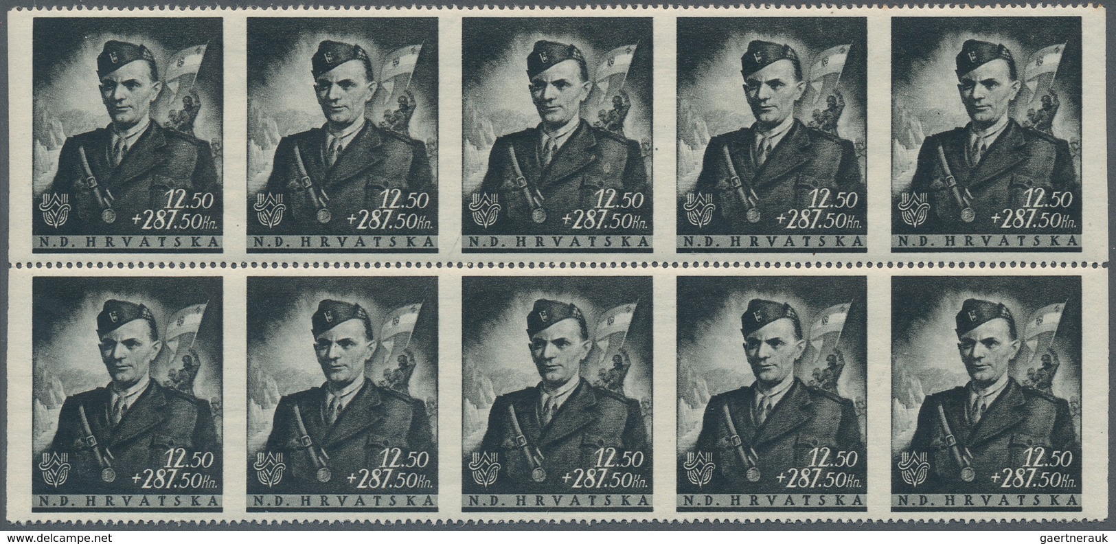 Kroatien: 1944, Honouring Jure Francetic. 12K50 + 287K50, Perf L 14 1/2. Unmounted Mint Horizontal B - Croatia