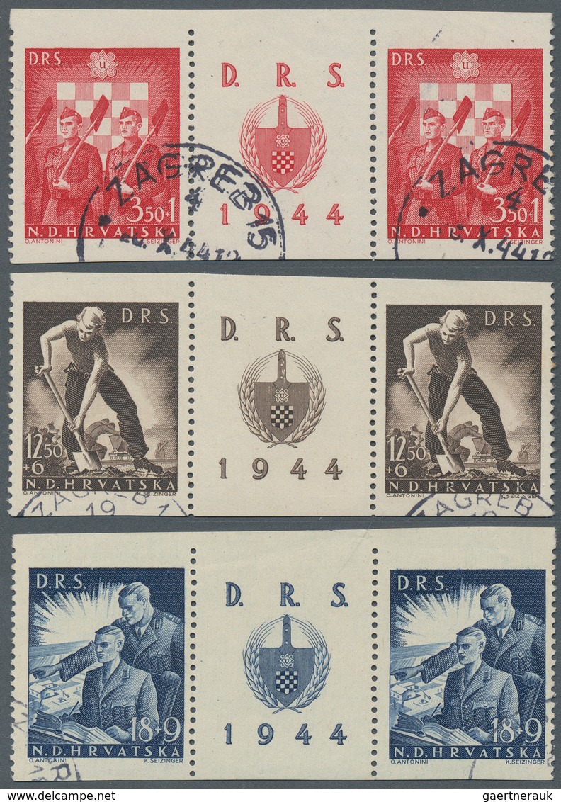 Kroatien: 1944, Labour Front (D.R.S.), 3,50 K+1 K Scarlet, 12,50K+6 K Sepia And 18K+9 K Blue, Set Of - Croatia