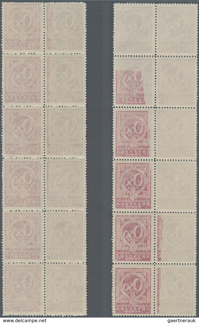 Kroatien - Portomarken: 1941. 0,50 K Claret Postage Due. Two Mint Never Hinged Blocks Of Twelve With - Croatia