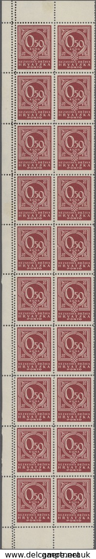 Kroatien - Portomarken: 1941. 0,50 K Claret Postage Due. Two Mint Never Hinged Blocks Of Twelve With - Croacia