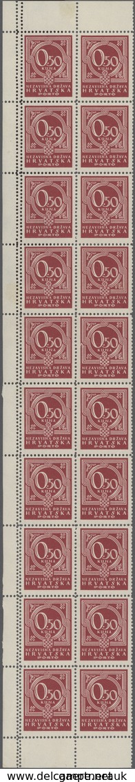 Kroatien - Portomarken: 1941. 0,50 K Claret Postage Due. Two Mint Never Hinged Blocks Of Twelve With - Kroatië