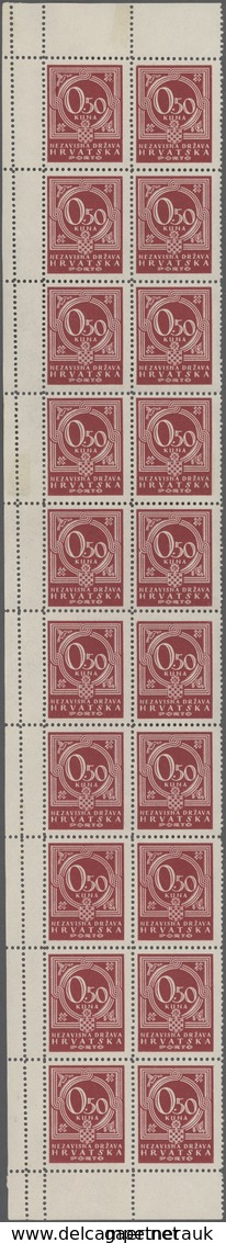 Kroatien - Portomarken: 1941. 0,50 K Claret Postage Due. Two Mint Never Hinged Blocks Of Twelve With - Croacia