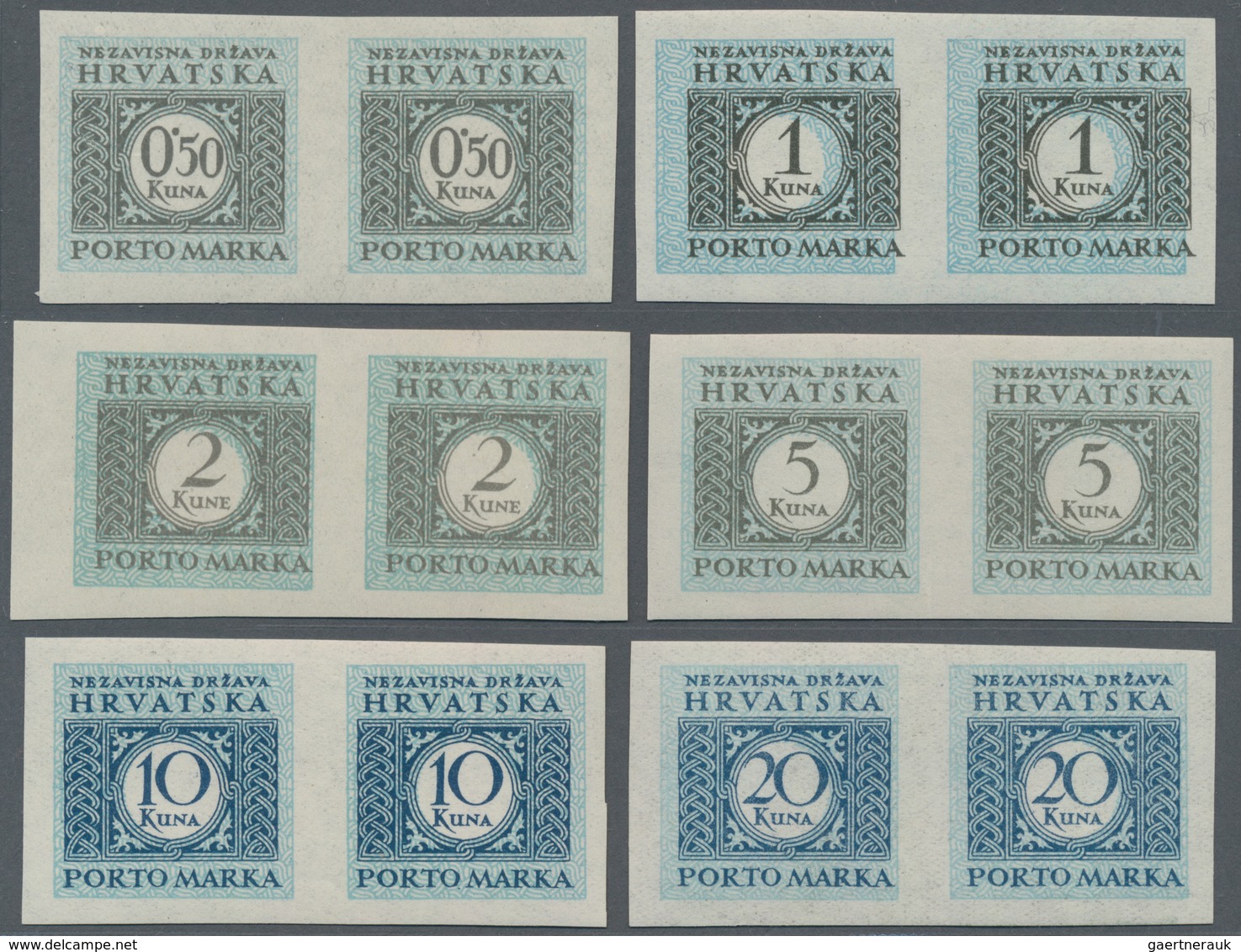 Kroatien - Portomarken: 1942. Postage Due. Set Of Six, Imperforated, Design 25 X 24 1/4 Mm, In Mint - Croatia