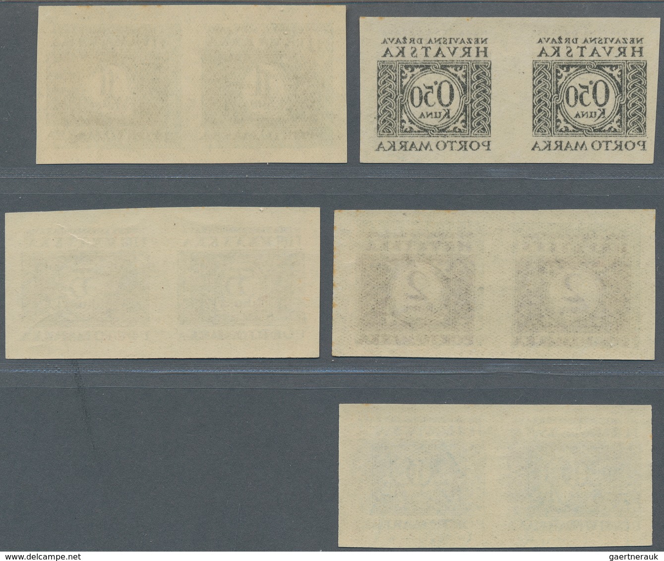 Kroatien - Portomarken: 1943/1944. Postage Due. 0,50K Grey-brown, 1 K Grey-brown/light Blue, 5 K Gre - Kroatië