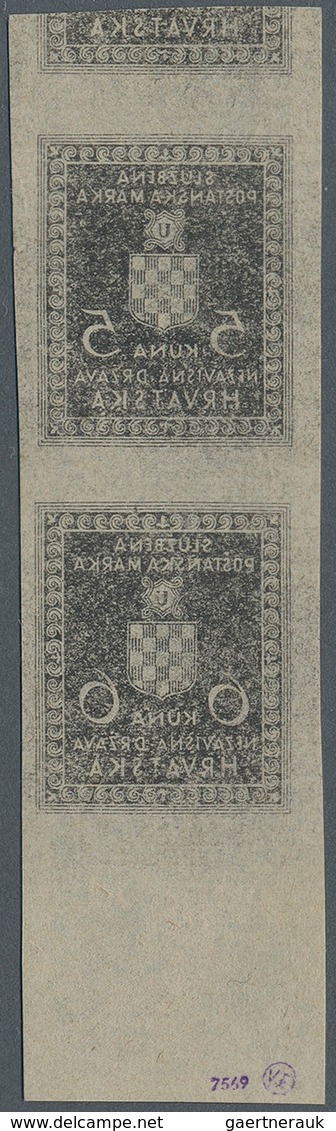 Kroatien - Dienstmarken: 1942. Officials. 25 B, 50 B And 75 B Black, Imperforated, Thin Grey Paper, - Kroatië