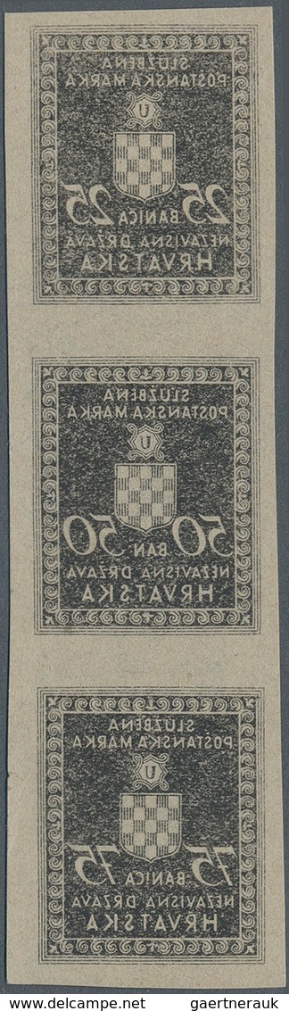 Kroatien - Dienstmarken: 1942. Officials. 25 B, 50 B And 75 B Black, Imperforated, Thin Grey Paper, - Croatia