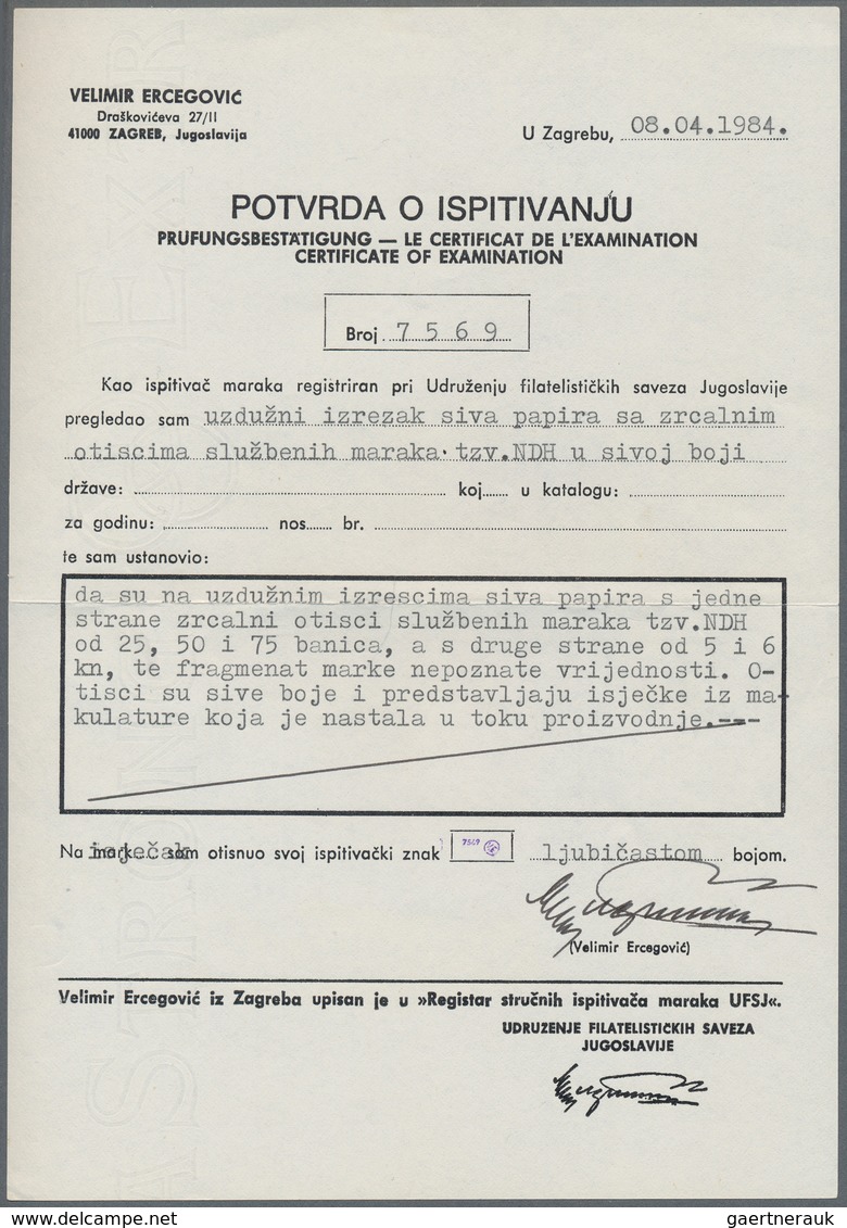 Kroatien - Dienstmarken: 1942. Officials. 25 B, 50 B And 75 B Black, Imperforated, Thin Grey Paper, - Croatia
