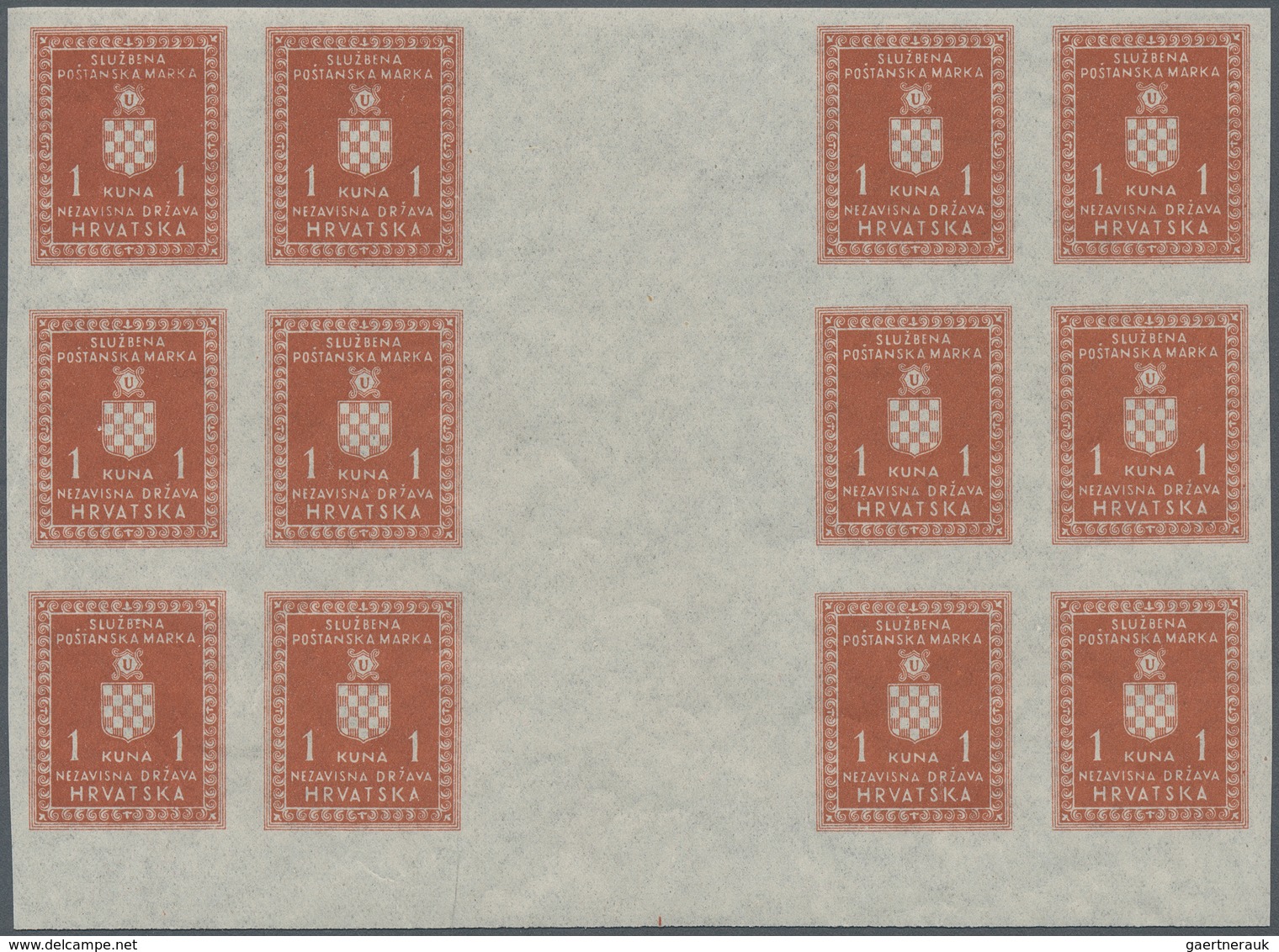 Kroatien - Dienstmarken: 1943. Officials, 1 K Orange-brown, Imperforated, Pelure Paper. Superb Mint - Kroatië