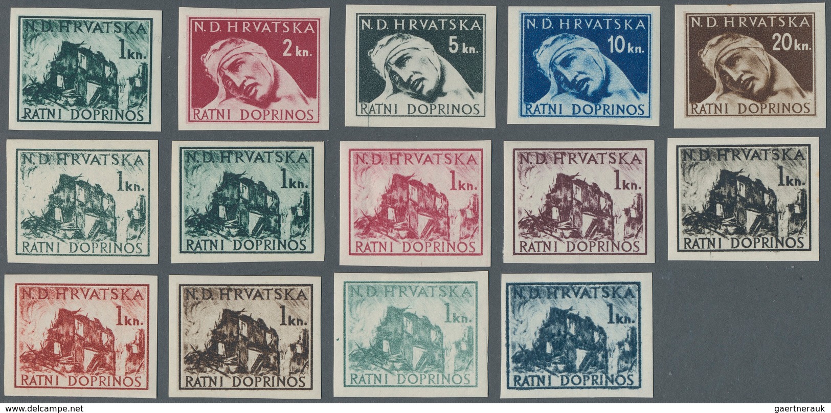 Kroatien - Zwangszuschlagsmarken: 1944. Obligatory "Charity" War Tax. 1 K Blue Green - 20 K Brown, I - Kroatië