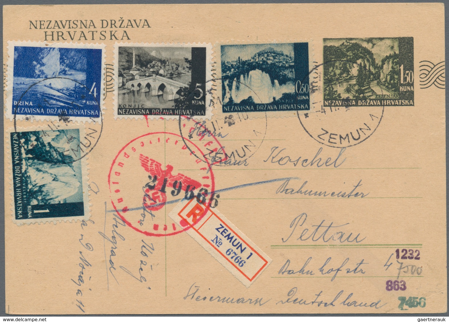 Kroatien - Ganzsachen: 1943. 1.50 K Dull Green And Black/pale Chamois Stationery Card, Registered To - Croatia