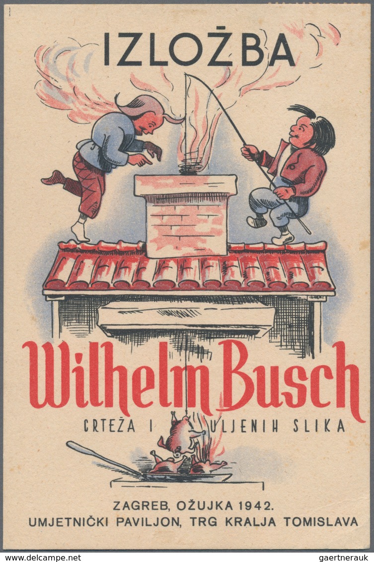 Kroatien - Stempel: 1942. "Wilhelm Busch Exhibition Zagreb". Colourful Post Card Depicting "Max And - Croatia