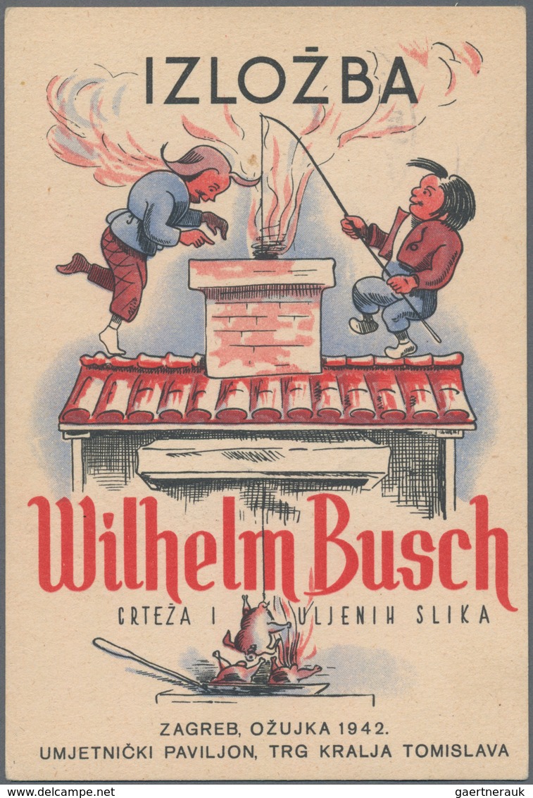 Kroatien - Stempel: 1942. "Wilhelm Busch Exhibition Zagreb". Colourful Post Card Depicting "Max And - Kroatië