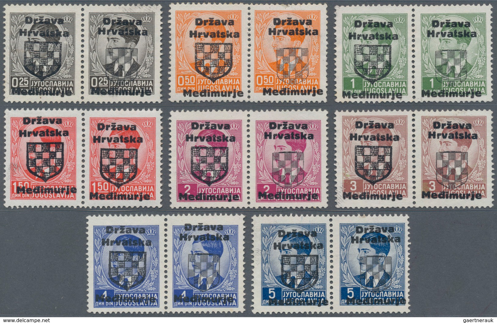 Kroatien - Besonderheiten: 1941, Medimurje Local Overprint, 0.25din.-5din., Set Of Eight Values In H - Croatia