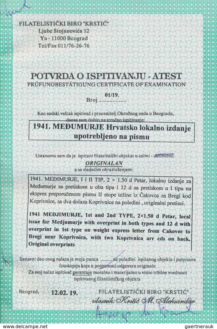 Kroatien - Besonderheiten: 1941, Medimurje Local Overprint, 1.50din. Red Two Values With Ovp. Type I - Kroatië