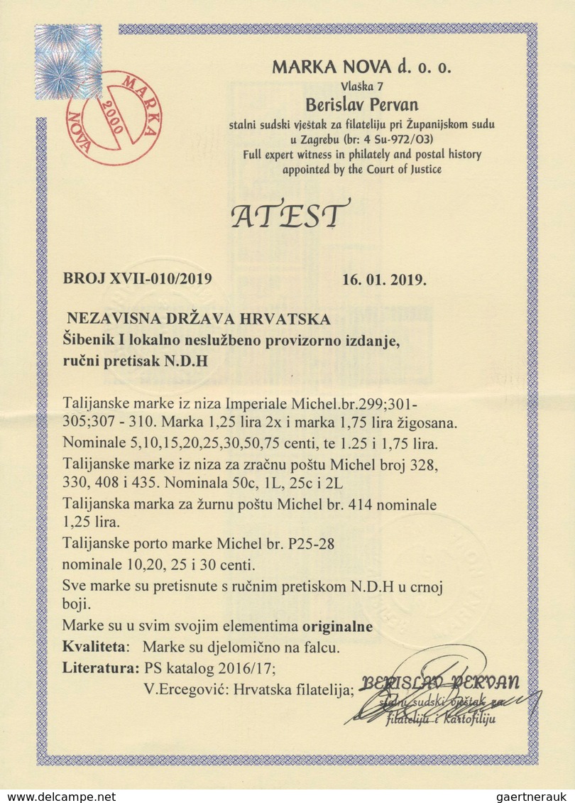 Kroatien - Besonderheiten: 1943/1945, Sibenik Local Issue, "N.D.H." Overprints On Italy, Set Of 20 V - Kroatië