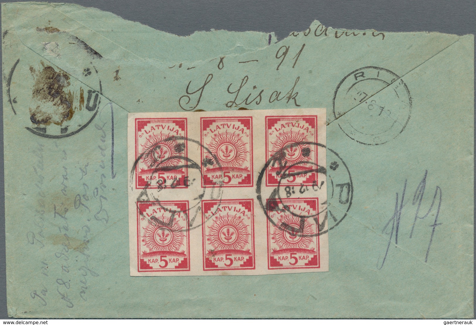 Lettland: 1918/1919, Registered Letter From " RIGA 19 12 18" With Cyrillic Postmark 29/12/18 Held In - Letland