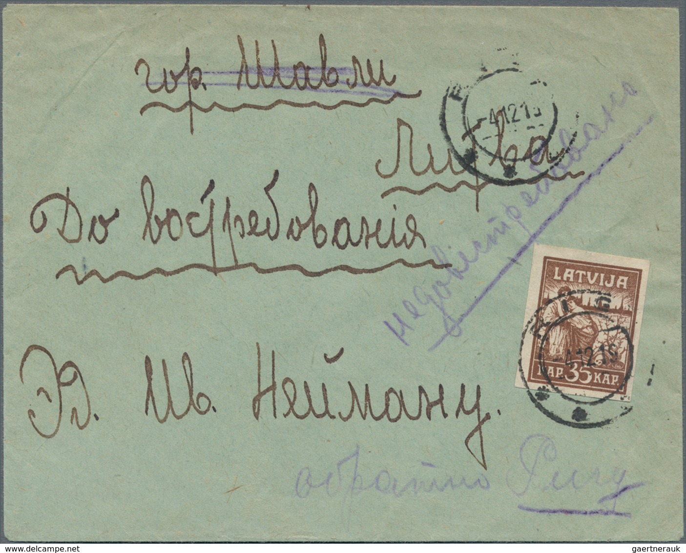 Lettland: 1919, Two Returned Letters RIGA-WILNA And RIGA-SCHAULEN (Lithuania). Both Letters Returned - Latvia