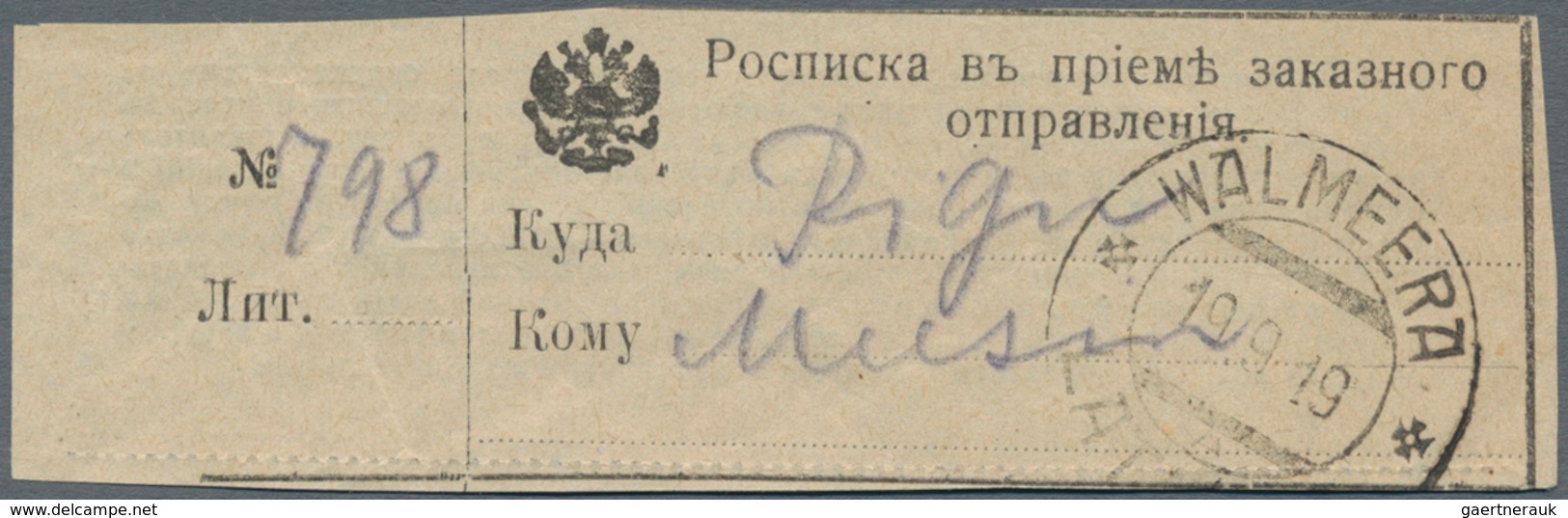 Lettland: 1919, Registered Letter From "WALMEERA 19 9 19" Franked With 10 K. Definitive Strip Of Fiv - Latvia