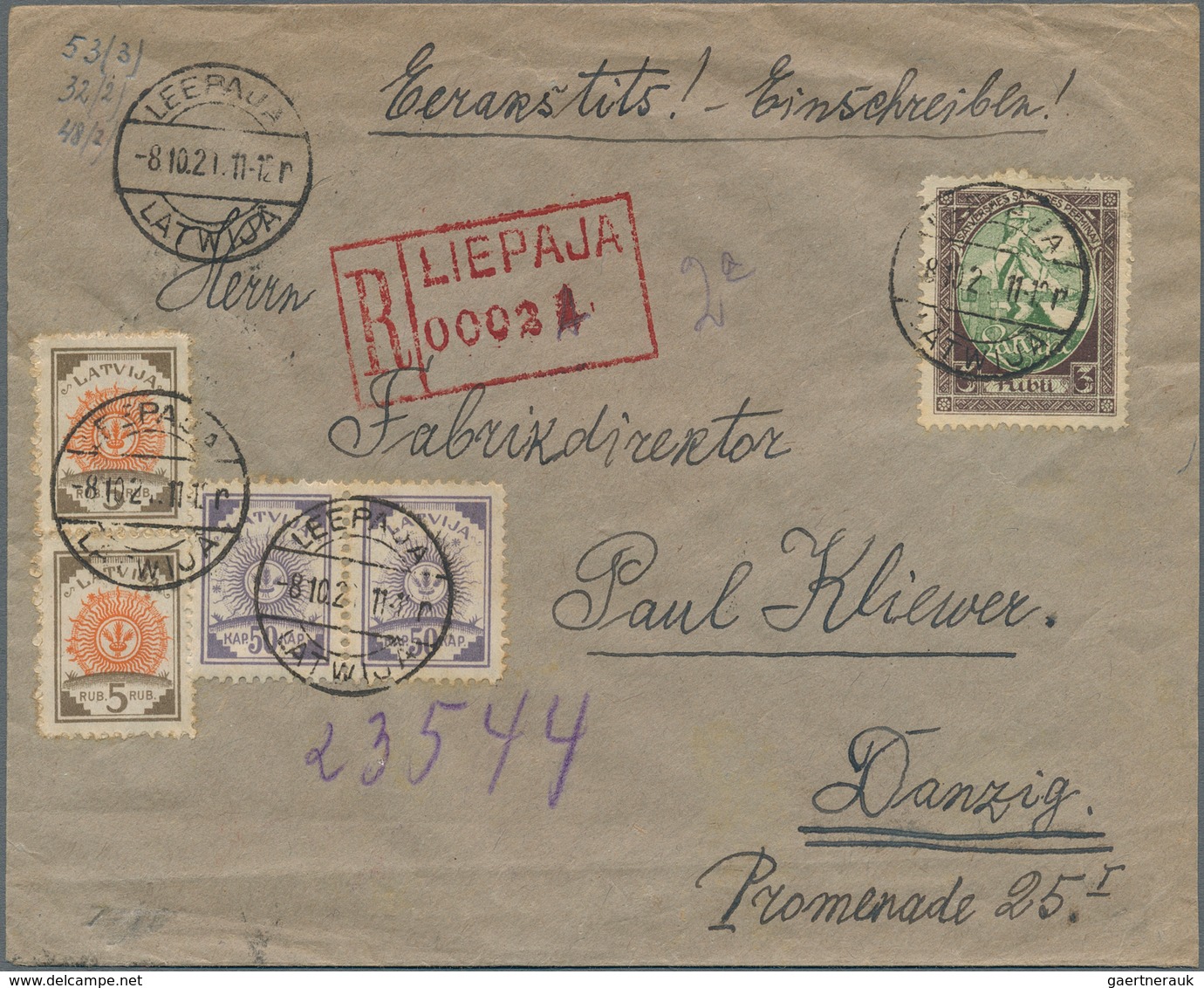 Lettland: 1920, Three Items 3 R Brown/green (in Front And On Reverse), 5 Kap Pair And 50 Kap Pair On - Latvia