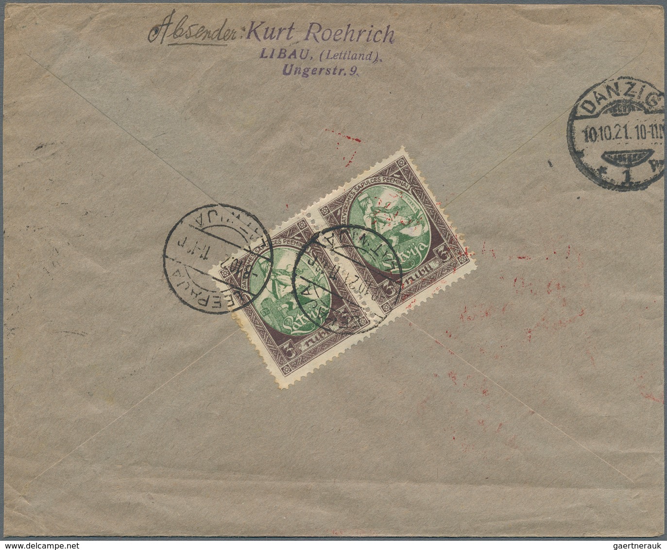 Lettland: 1920, Three Items 3 R Brown/green (in Front And On Reverse), 5 Kap Pair And 50 Kap Pair On - Letland