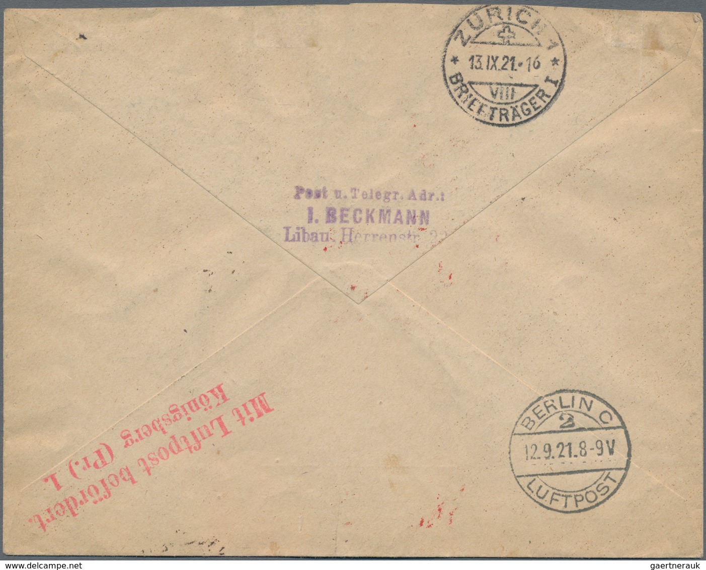 Lettland: 1921, Registered Airmail From LIBAU (LIEPAJA) 7.8.21 Via Riga-Königsberg With Airmail Conf - Latvia