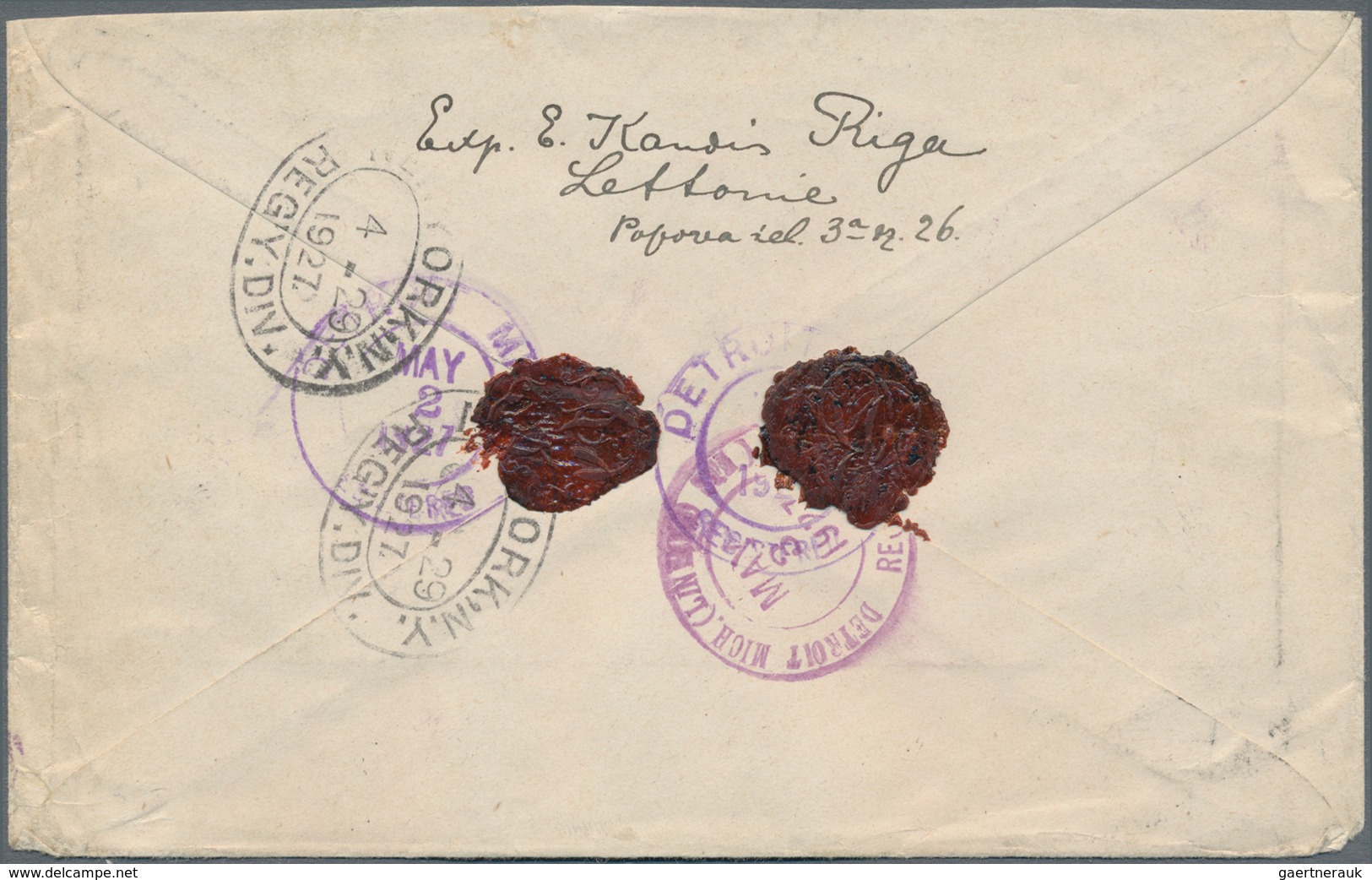 Lettland: 1927, Registered Letter With Black RIGA Numerator, Postmarked "RIGA DZ ST 20.4.27 Franked - Latvia