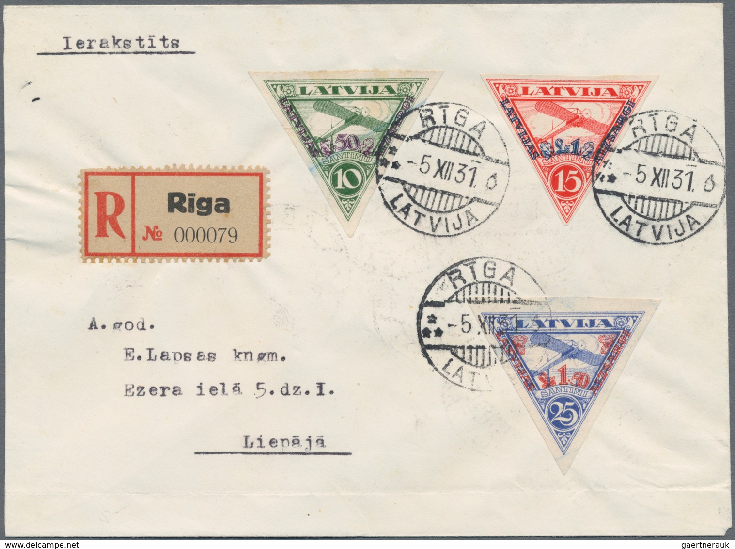 Lettland: 1931/1933, Two Airmail Covers "RIGA-KAUNAS 1./2.6. 1933 And RIGA-LIBAU (LIEPAJA) 6.12.1931 - Letland