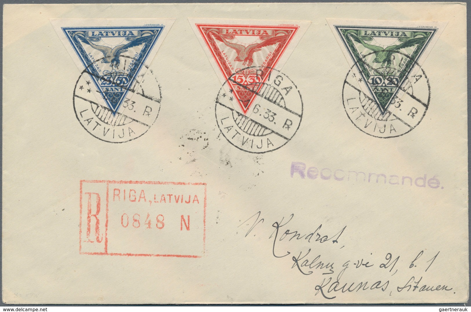 Lettland: 1931/1933, Two Airmail Covers "RIGA-KAUNAS 1./2.6. 1933 And RIGA-LIBAU (LIEPAJA) 6.12.1931 - Latvia