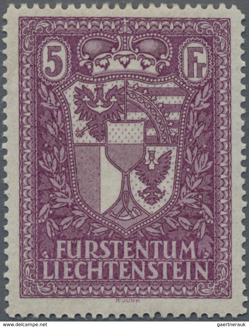 Liechtenstein: 1935, Freimarke 5 Fr. Rotviolett, Postfrisch, Signiert Raybaudi. Mi. 850,- €. - Other & Unclassified