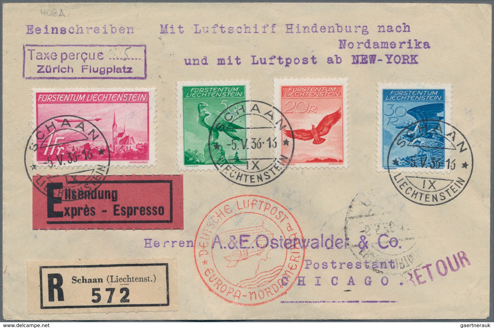 Liechtenstein: 1936. LZ 129/LIECHTENSTEIN 1 NAF. Briefbesonderheit Als R-Expressbrief Mit Seltener A - Other & Unclassified