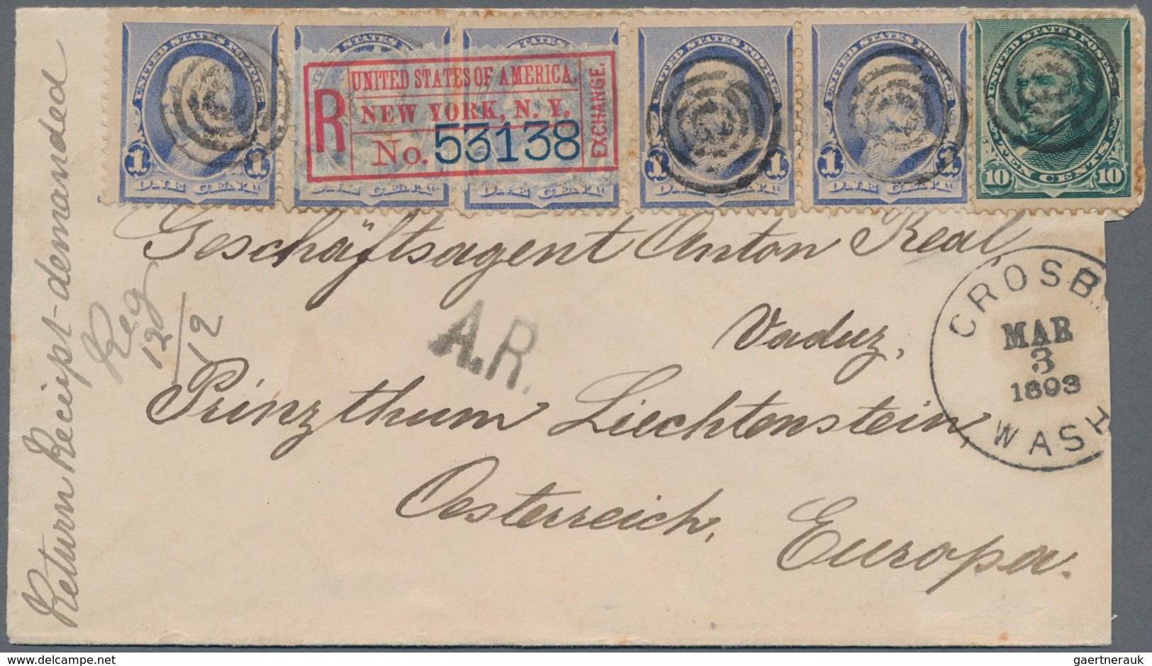 Liechtenstein - Besonderheiten: 1893 Eingehende Post: Eingeschriebener Brief Mit Rückschein Von Cros - Other & Unclassified