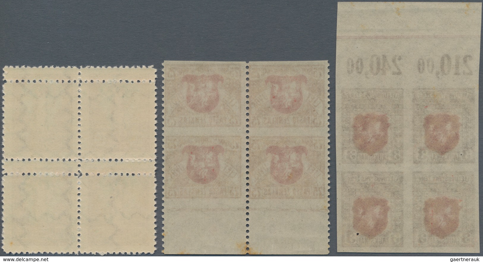 Litauen: 1919/1920, 3 A Coat Of Arms Imperforated Block Of Four From Upper Margin, 75 Sk Arms Block - Lithuania