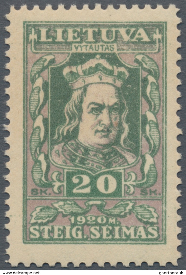 Litauen: 1920, National Assembly, 20sk. Green/lilac, Special Edition, Mint Never Hinged. Only 1956 I - Lituania